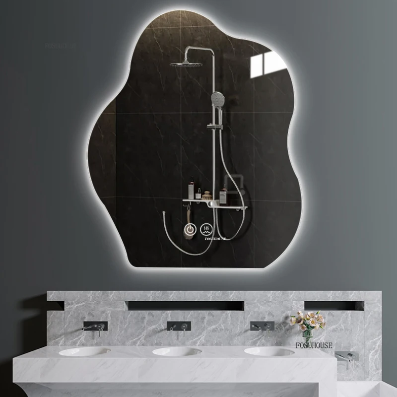 Nordic Light Luxury Shaped Bath Mirrors Modern Designer Smart Bathroom Makeup Mirrors Wall Mounted Cloud Shape Bathroom Mirrors