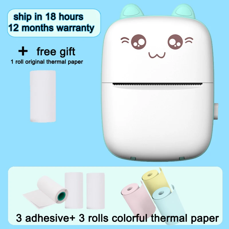 Portable Thermal Printer MINI CAT Print Paper Photo Pocket Thermal Printer 58mm Printing Wireless Bluetooth Android IOS Printers small phone printer Printers