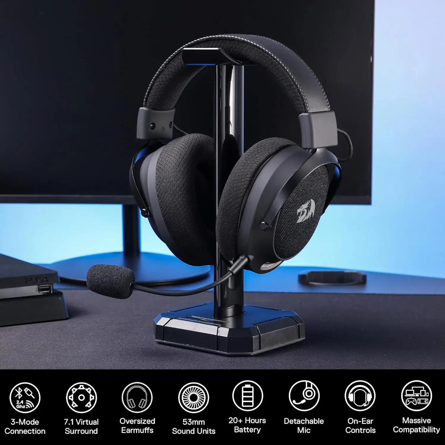 Redragon H858 3-Mode Wireless Gaming Headset 7.1 Surround - Image 2