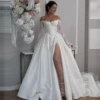 Luxury Glitter Wedding Dresses A Line Woman's Sexy Sequined Off Shoulder Bride Gowns Long Sleeve Split Vestidos Noche Customized 3