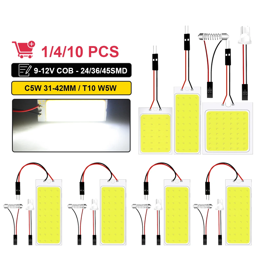 1/4/10 Stuks C 5W Festoen Led Lamp 31Mm 36Mm 39Mm 41Mm T10 W Led Cob Licht 12V Wit 7000K Auto Interieur Koepel Lezen Kofferbak Lmaps