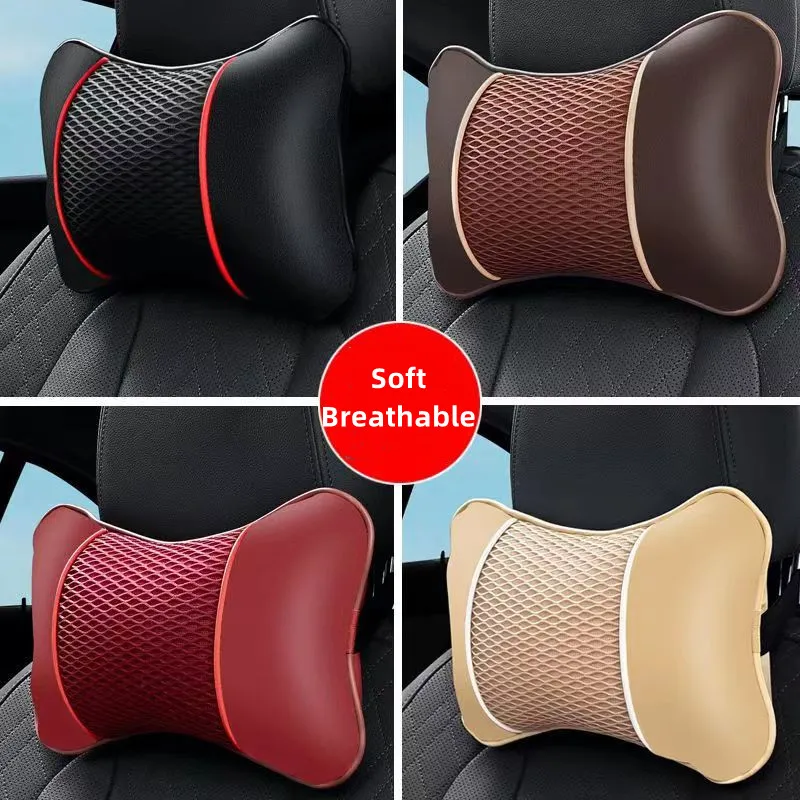 Universal Car Seat Headrest Leather Neck Memory Foam Pillow - Travel Comfort Cushion
