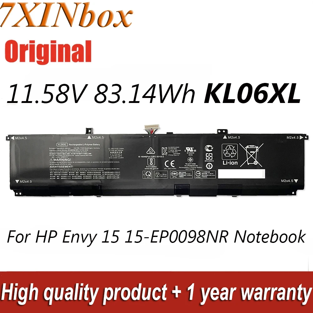 Notebook da Bateria do Portátil para hp Envy 15 15-ep0098nr L858531c1 L77034005 7xinbox 11.58v 83.14wh Kl06xl Hstnn-ib9m