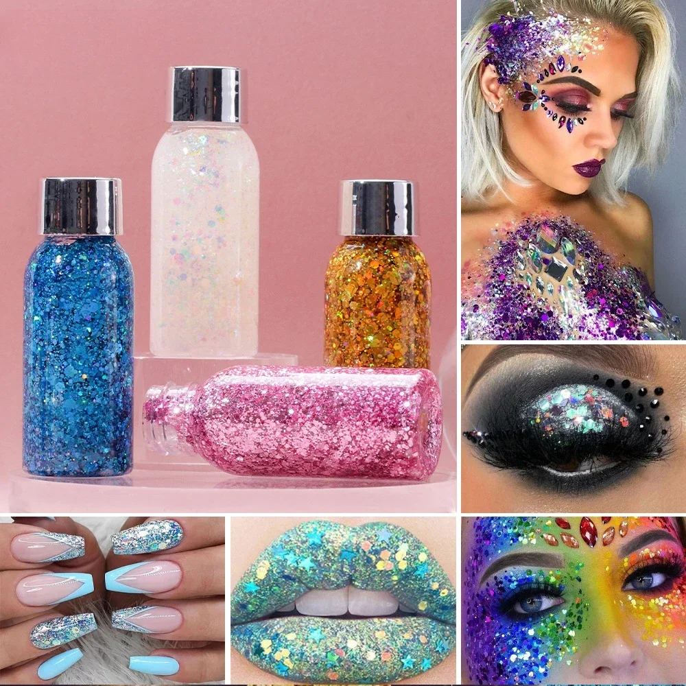 Multifunctional Eye Glitter Hair Body Face Glitter Gel Art Flash Loose Sequins Cream Festival Glitter Decor Eyeshadow Makeup 2