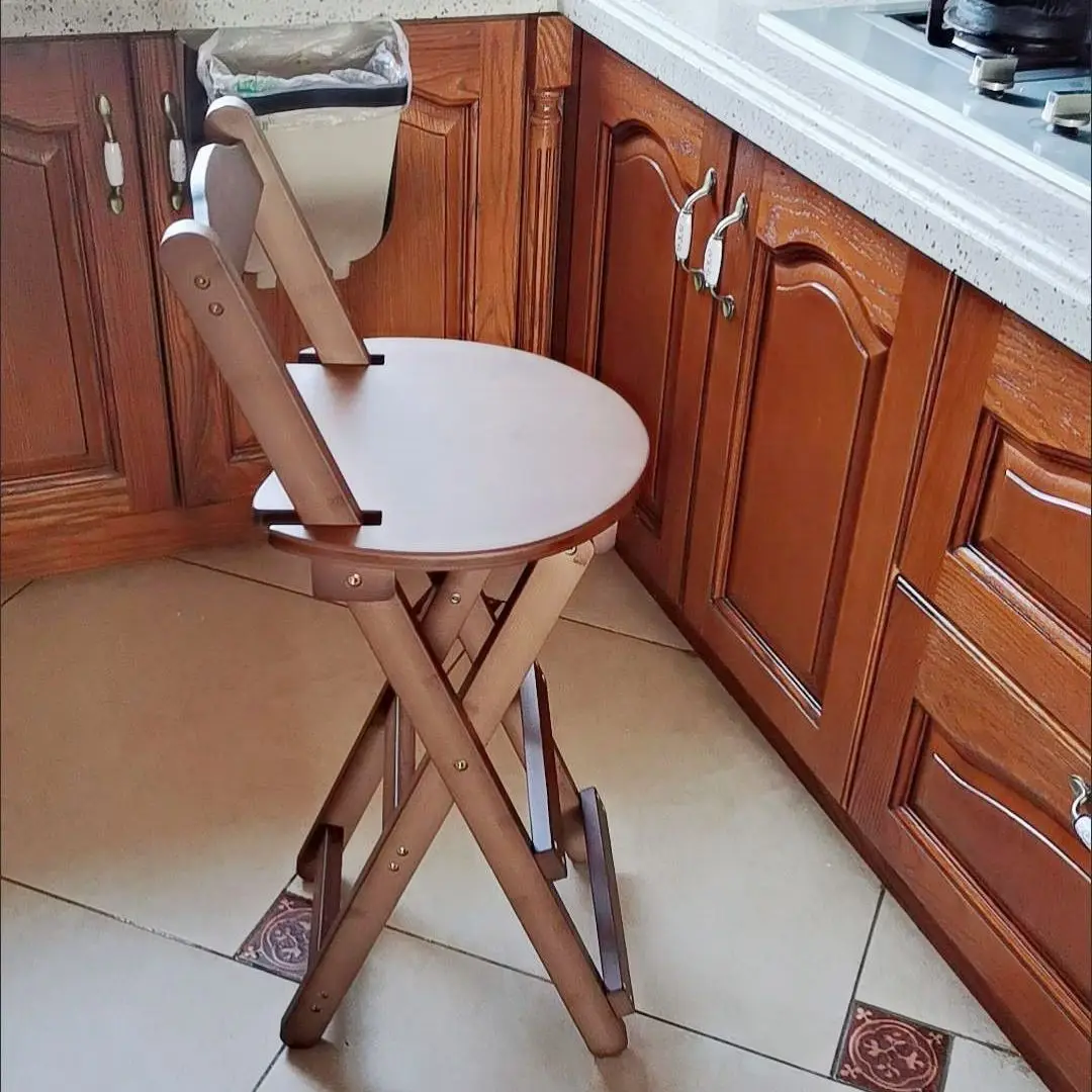 

High foot folding backrest chair, step stool, bar stool, dining chair, bamboo high bench, household portable chair