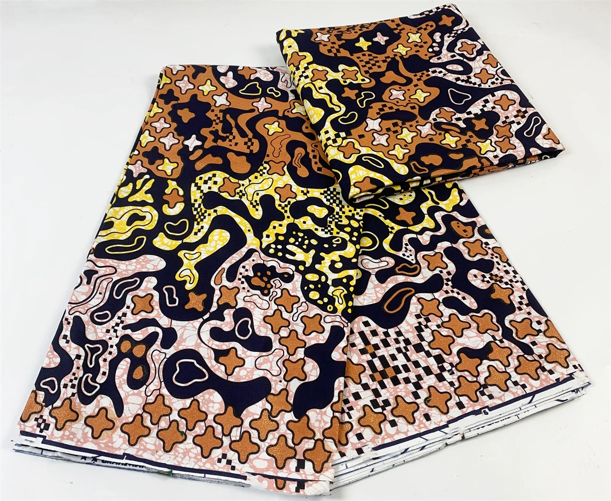 

2023 Newest African Grand Golden Wax Fabric Ankara Glitter Golden Wax Soft Flash Gold Print Batik High Quality Pink Women Pagne
