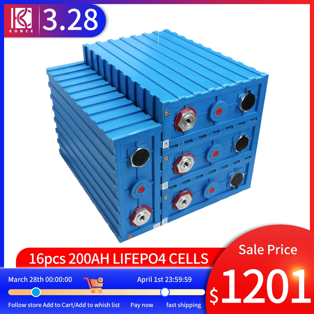 Lifepo4 16pcs 3.2v 200Ah LiFePO4 Rechargeable Battery Class A 200AH Plastic SE200AH Lithium Iron Phosphate Solar Cell | Электроника
