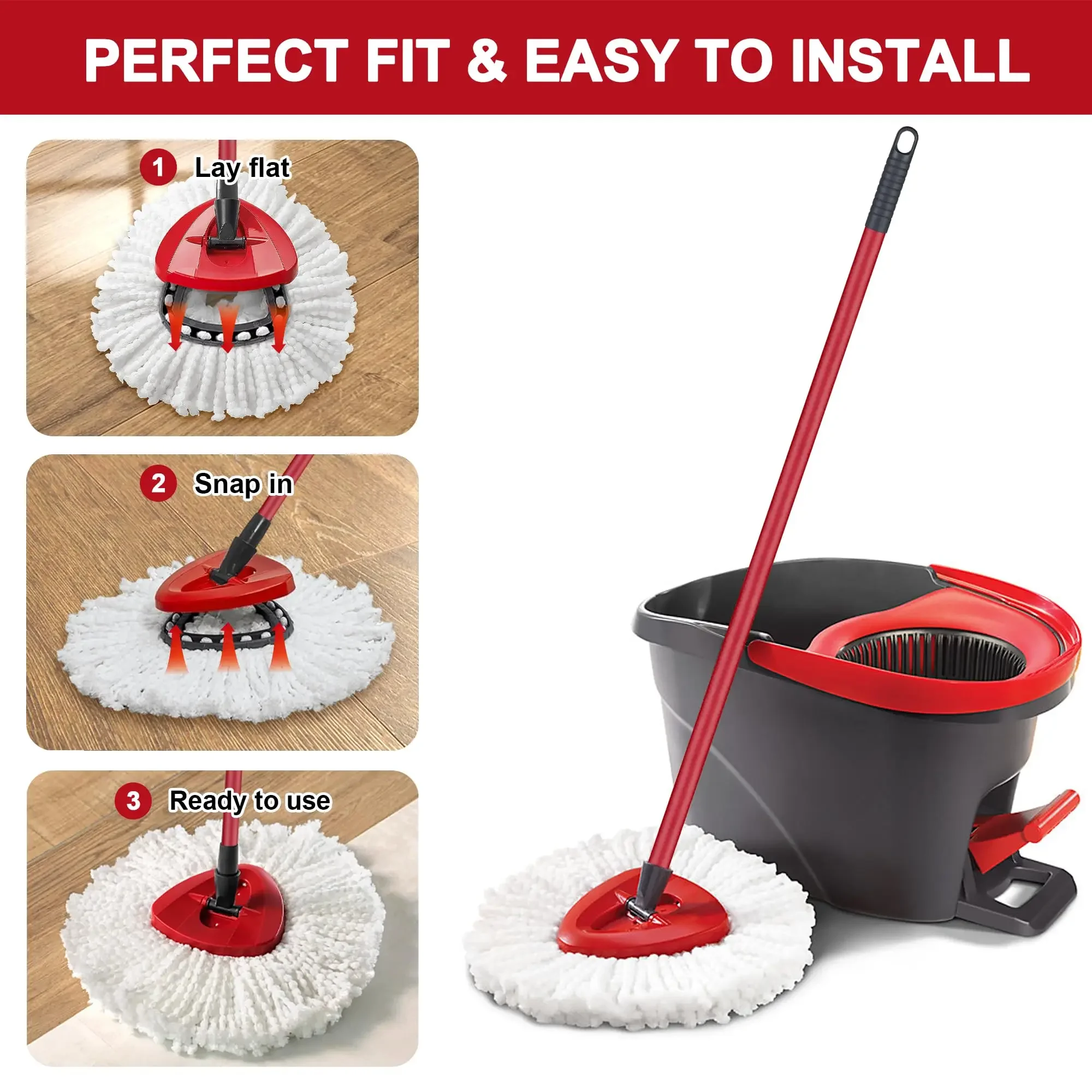 White Mop Head Cloth Replacement Microfiber Mop Refills Spin Cloth Replacement Head for Vileda O-cedar Heads
