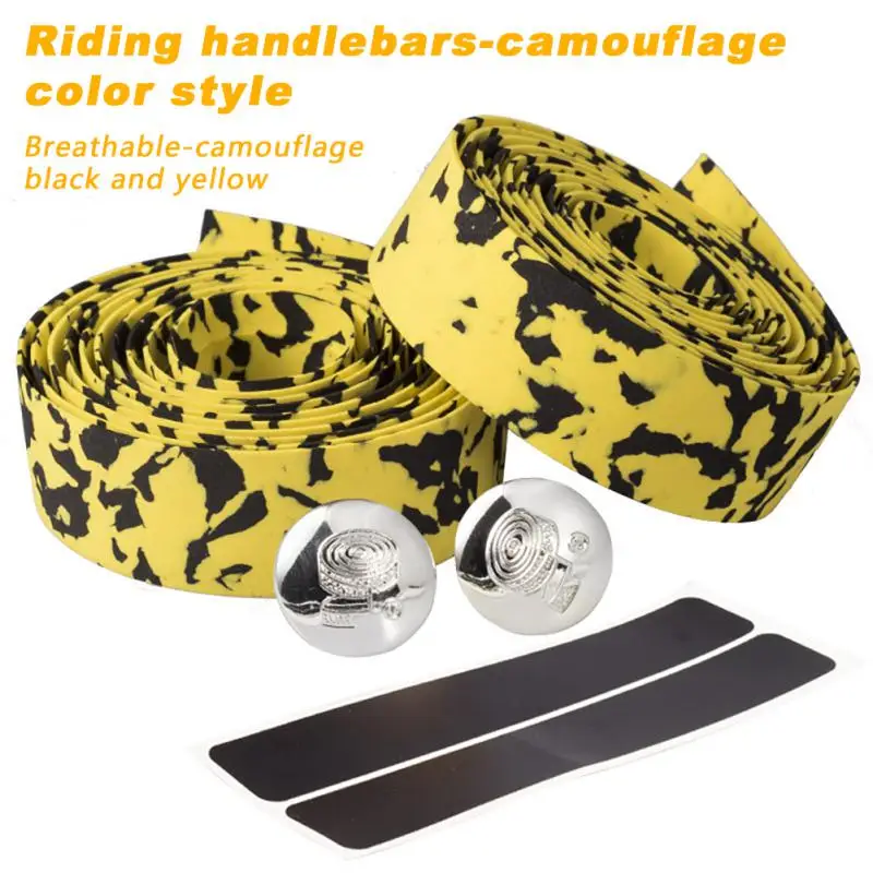 Road Bike Handle Bar with Bar-plug Anti-skid Cycling Damping Grips Wraps Rubber Foam Breathable Tapes