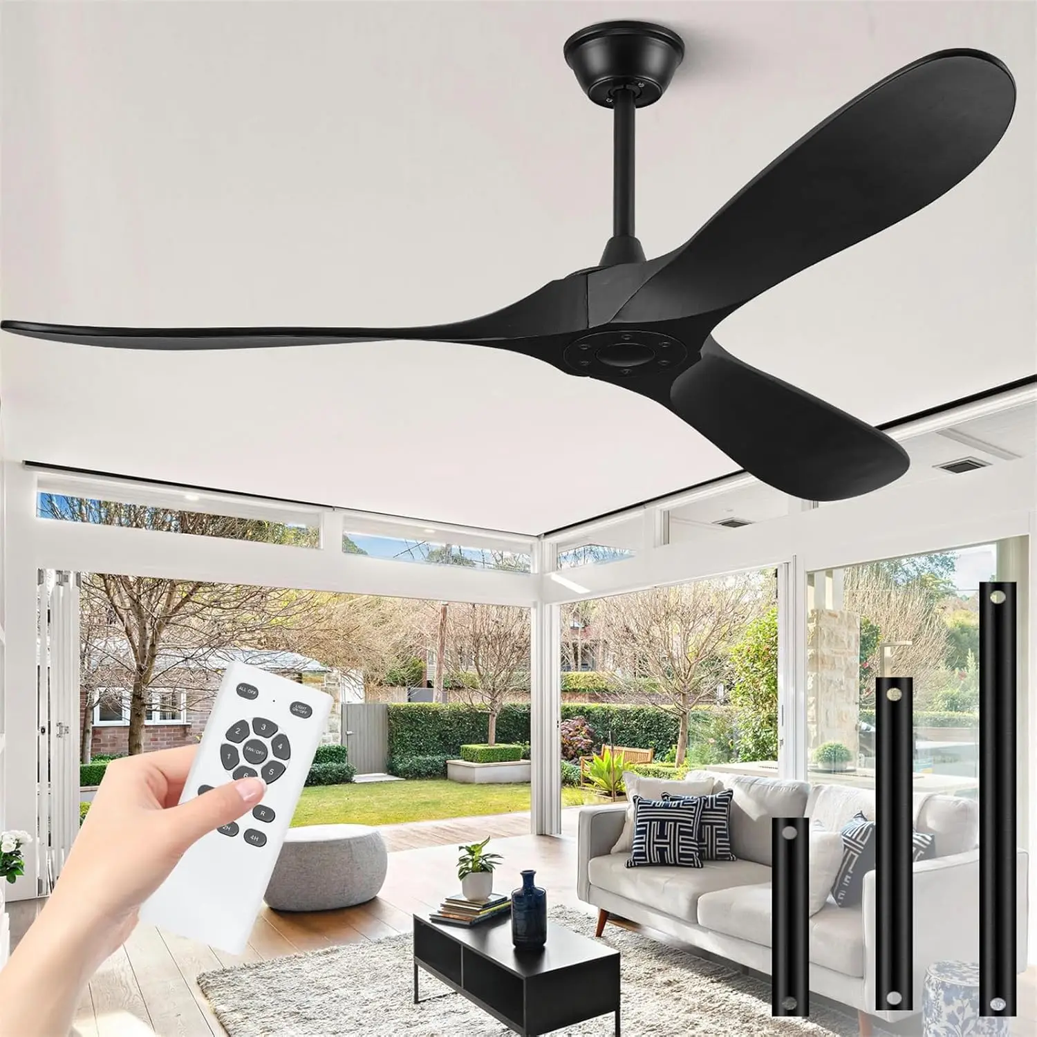 Ceiling Fans Without Lights, 3 Blades Wood Ceiling Fan with No Light by Remote