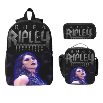 3Pcs Rhea Ripley Wrestler Theme School bags Set for Children Pencil Boxes Backpack Sets with Lunch Box For Students Knapsack 1