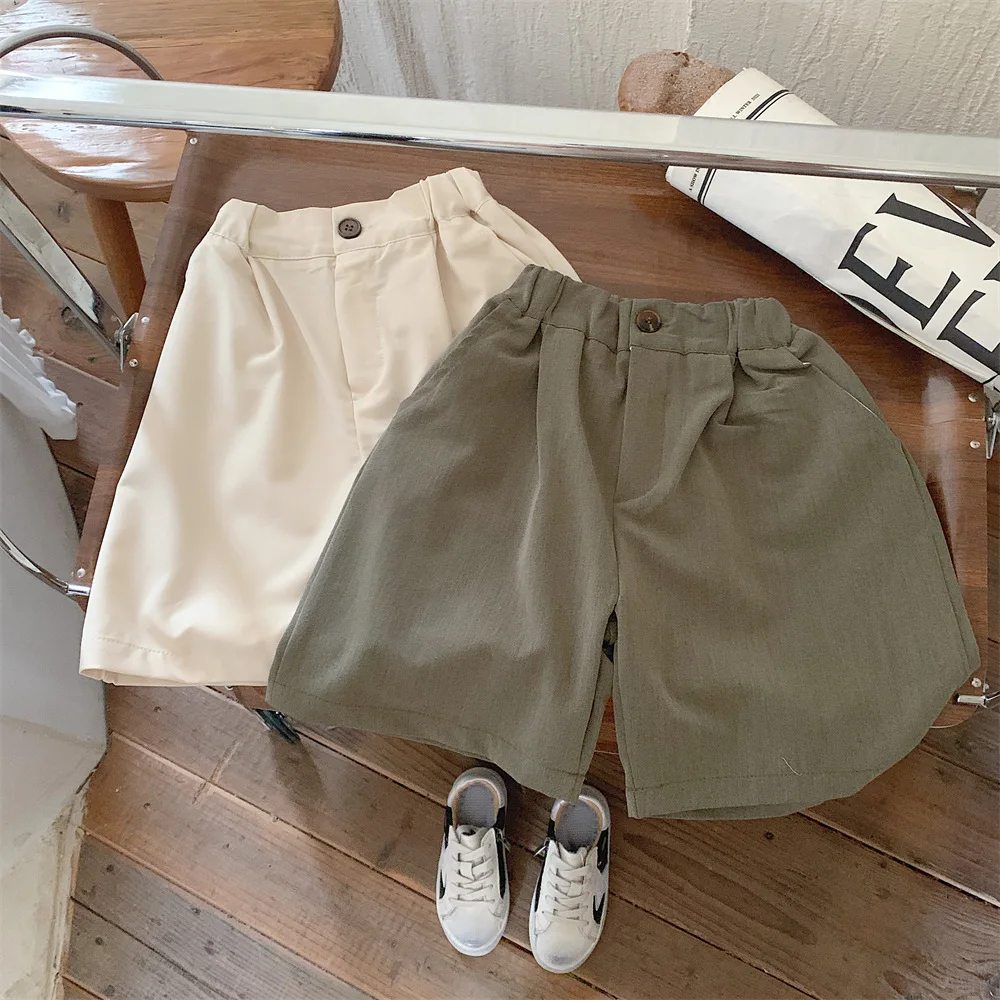 

6562B Children Pants 2023 Summer New Korean Simple All Match Boy's Pants Thin Ice Silk Linen Trousers Girl's Shorts