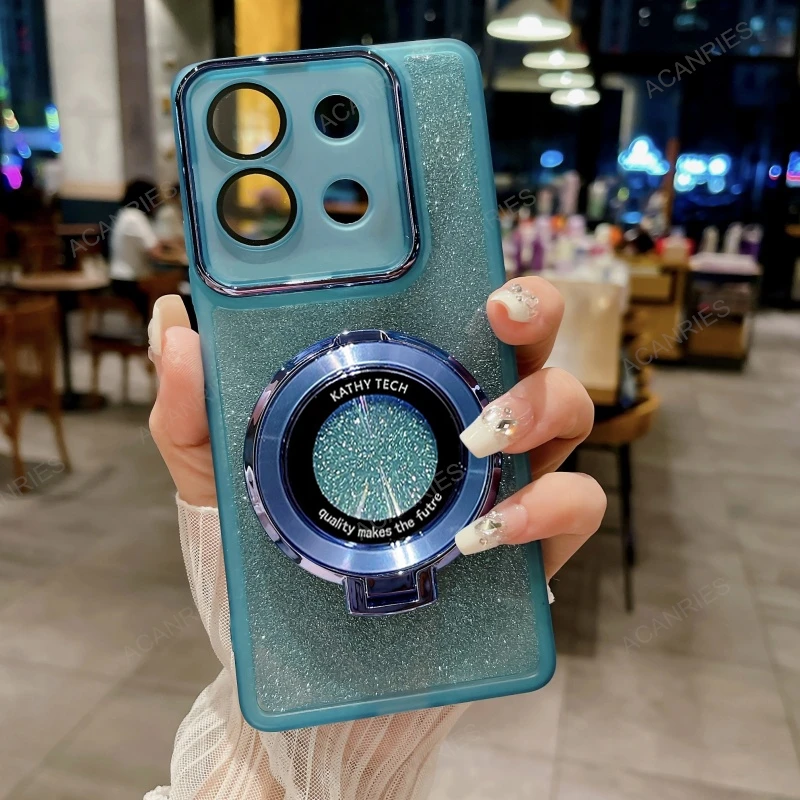 Glitter Silicone Case with Ring Magnetic Stand Cover