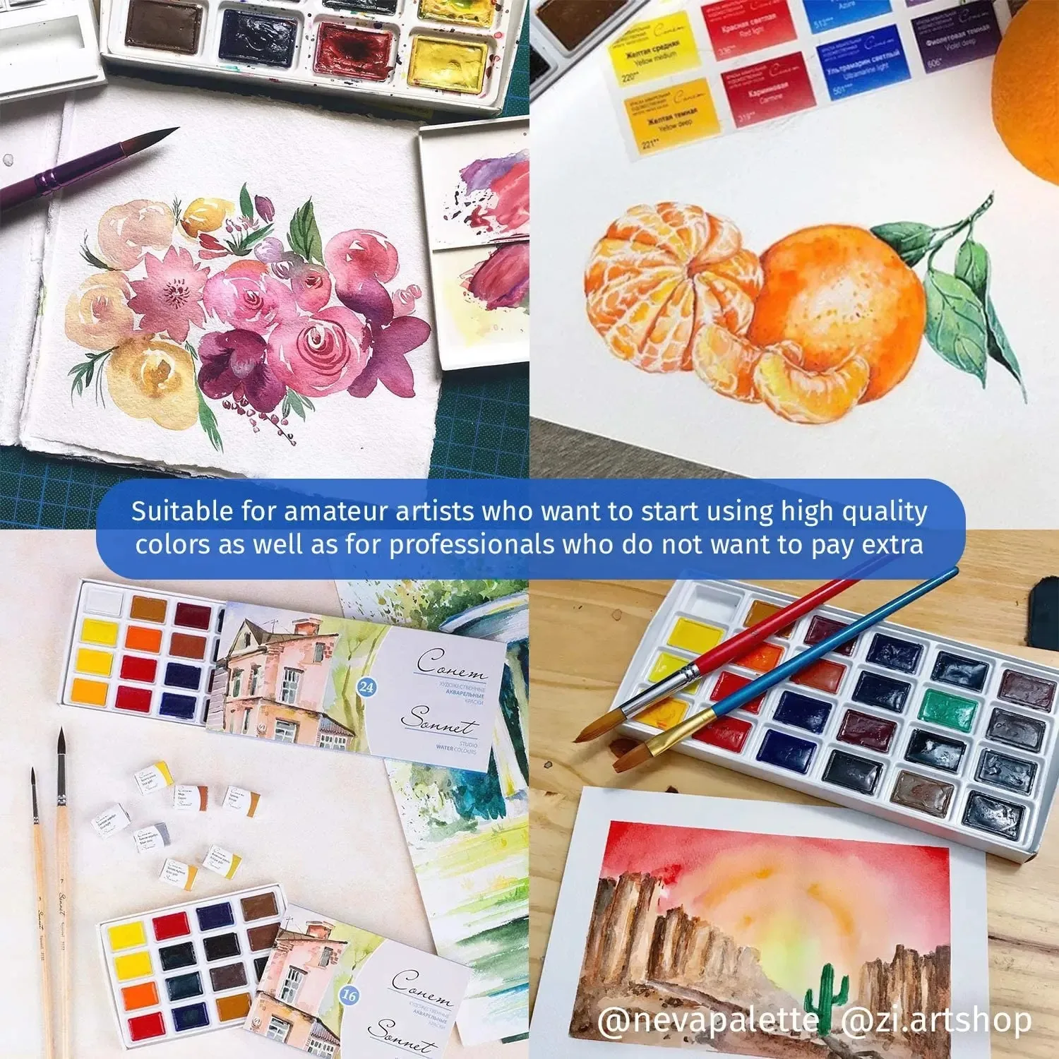 Russian White Nights Artists / Acadamy Watercolour Paint Set 12/24/36 Full Pans for Professionals, Beginners and Enthusiasts