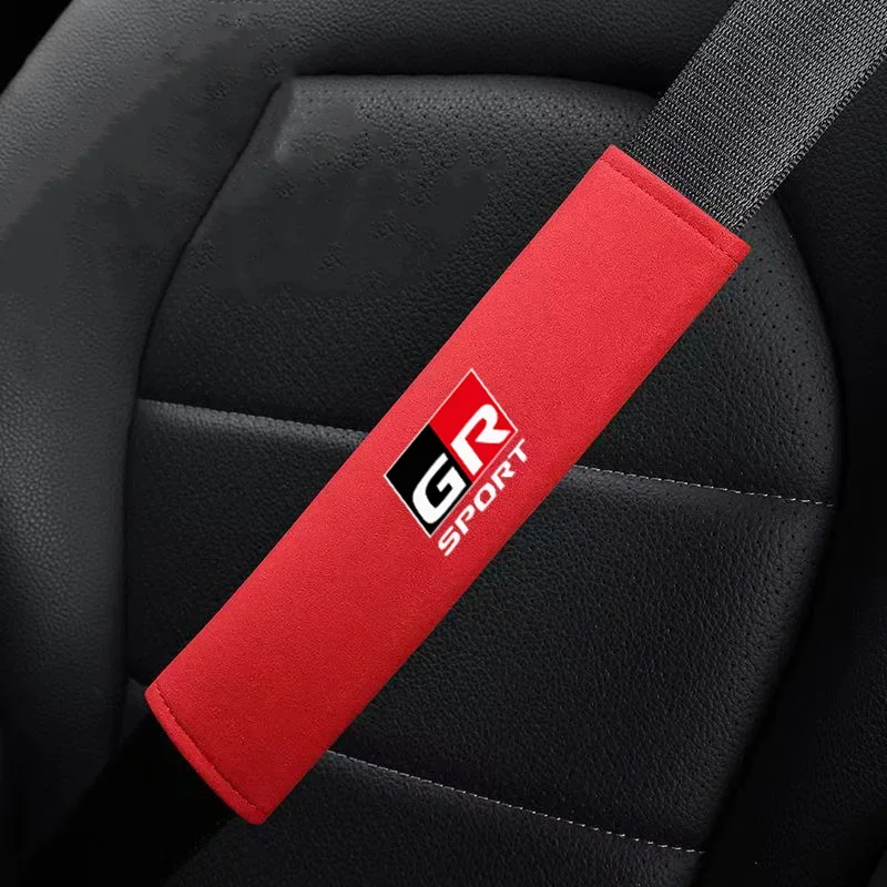 

1pcs Car Safety Belt Ornament Plush Leather Anti-Fur Seatbelt Shoulder Protector For Toyota GR Sport RAV4 Racing C-HR Gazoo