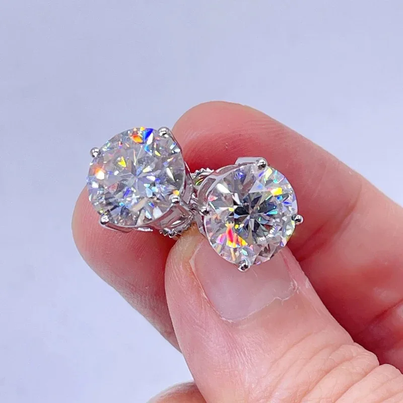 1 Pair Hip Hop 3A+ CZ Stone Bling Ice Out S925 Ear Needles Round Zirconia Stud Earrings for Men Women Jewelry Gold Silver Color 4