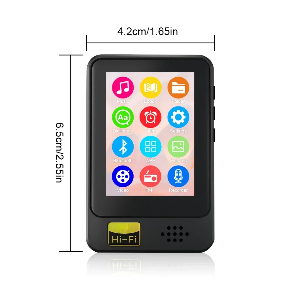 Portable Bluetooth 5.2 MP4 Player Touch Screen Walkman with E-book/FM Radio/recording Function Music Player Built-in Speaker