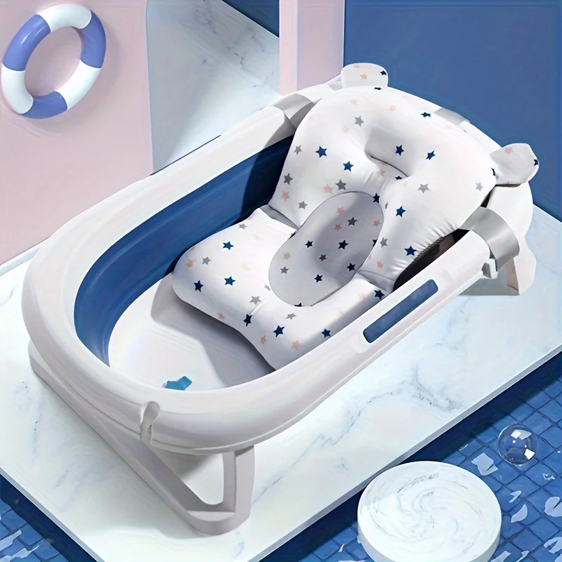 Baby Bath Seat Support Mat Foldable Baby Bath Tub Pad & Chair Newborn Bathtub Pillow Infant Anti-Slip Soft Comfort Body Cushion