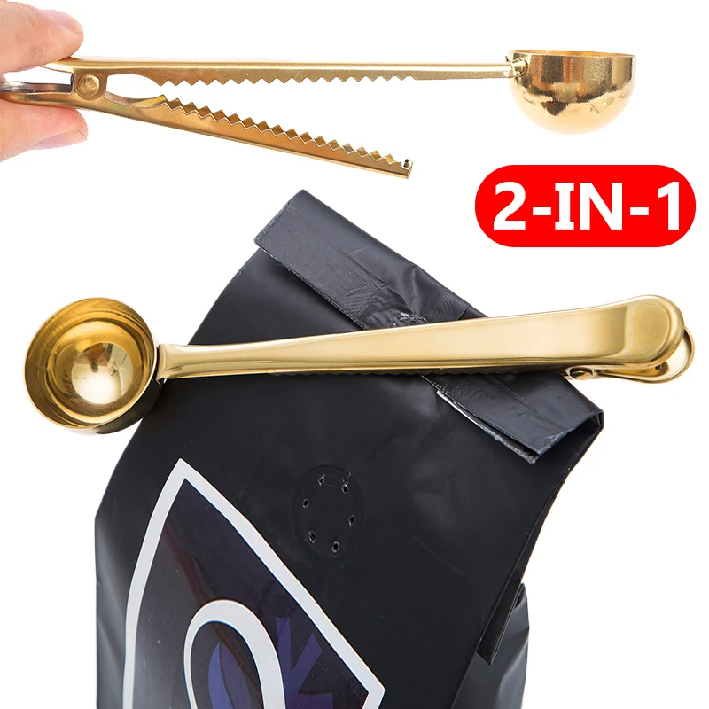 2in1 Stainless Steel Coffee Spoons Sealing Clip Kitchen Accessories