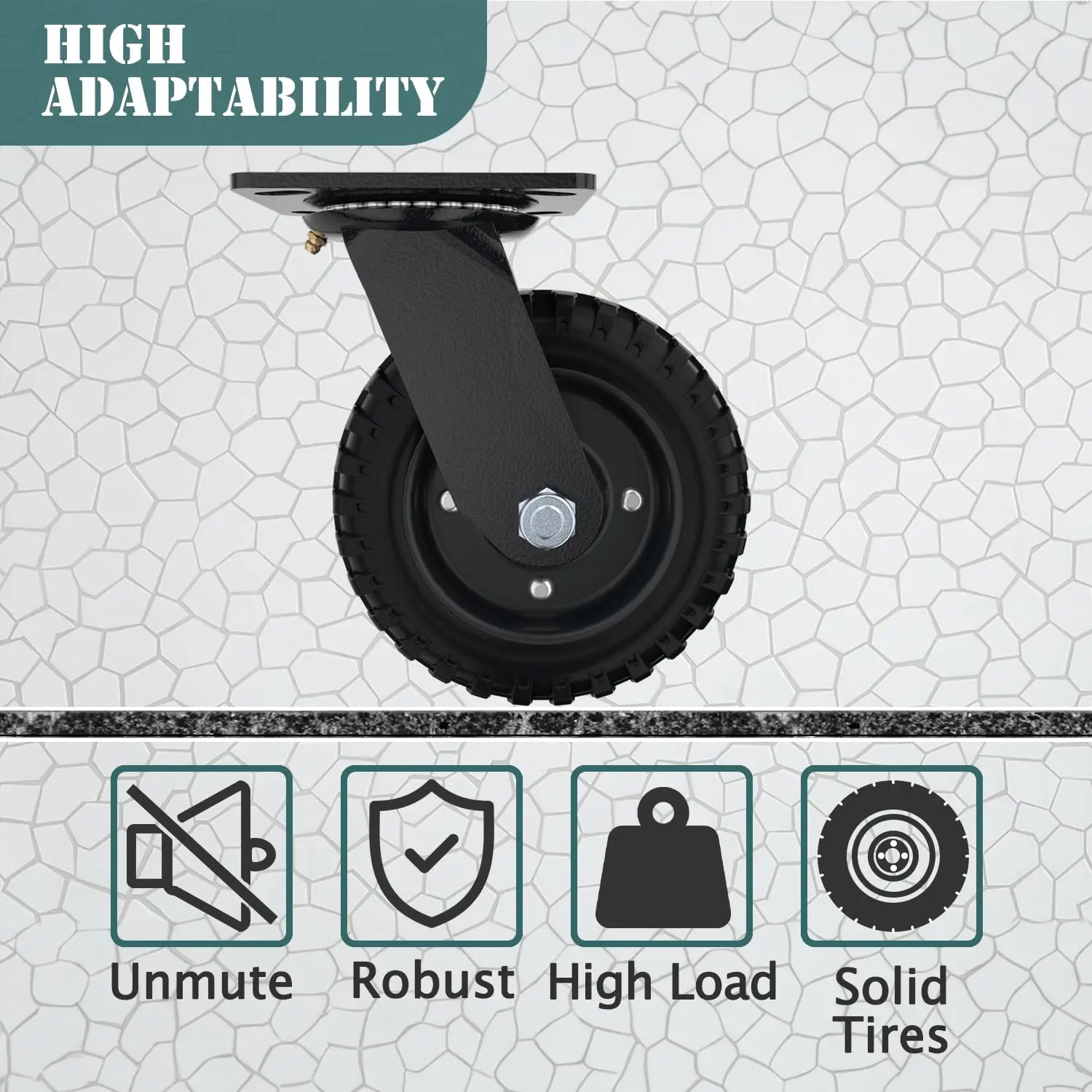 Swivel Heavy Duty Caster Wheel, 6 Inch*2, 800lb Capacity, Black Rim, Solid Rubber, Cast Iron,Outdoor, Flat Free for Carts, Dolly 3