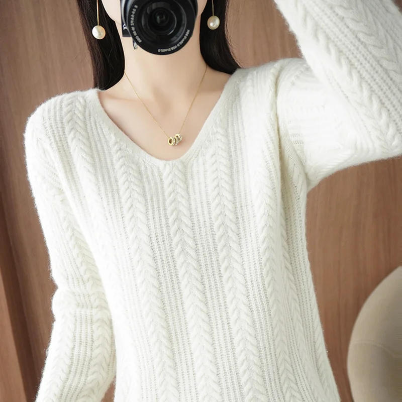 

100% Goat Cashmere Pullovers Winter Soft Warm Women Sweater Deep Vneck Tops for Ladies Full Sleeve Fashion Jumpers WL01