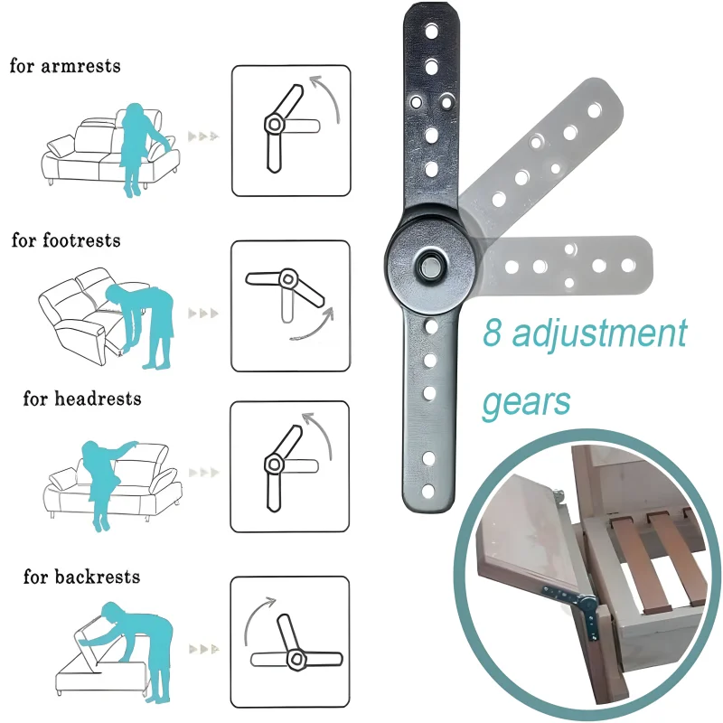 2pcs 5 ตําแหน่งปรับเตียงโซฟาบานพับกลไกพับบานพับสําหรับโซฟาแขน, headrest, พนักพิงเฟอร์นิเจอร์ฮาร์ดแวร์ 1