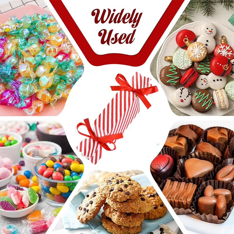 10/50pcs Christmas Red Candy Box with Ribbons Chocolate Cookies Packaging Bag DIY Xmas Tree Ornaments Decoration Wedding Party