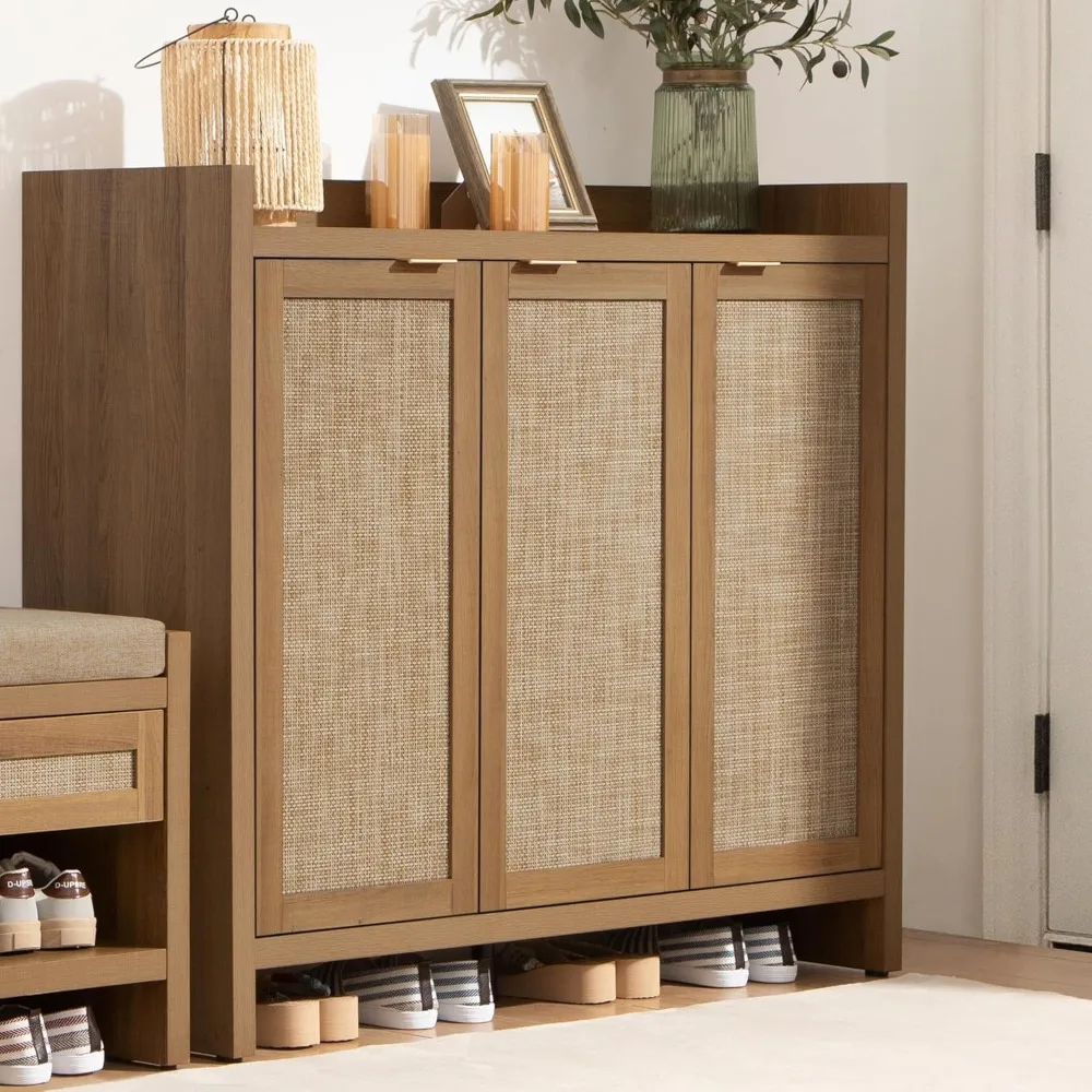 Shoe Storage Cabinet, 30 Pairs Rattan Shoe Cabinet Storage for Entryway, 6-Tier 41" Tall Shoe Cabinet Storage, 3