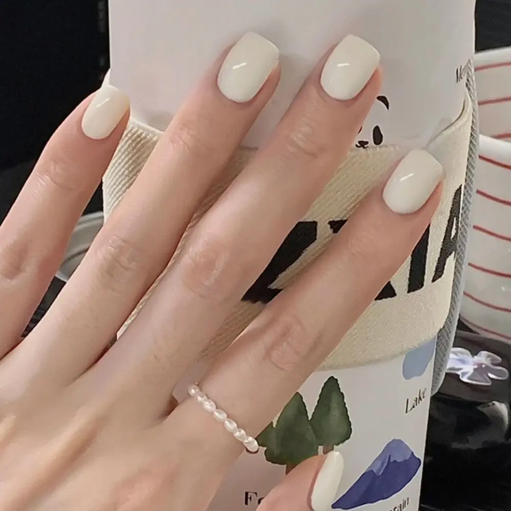 Elegant French White Press-On Nails - 24-Piece Set with Detachable Full Coverage