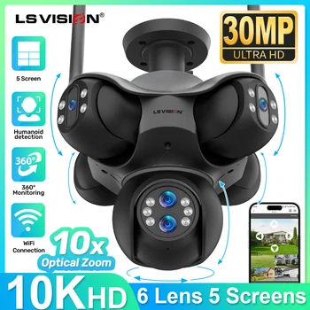 LS VISION 5-Screens Panoramic Wifi Security Camera Outdoor Home Surveillance Mounting 5 PTZ 6 Lens 10X Optical Zoom Cctv Cameras 1