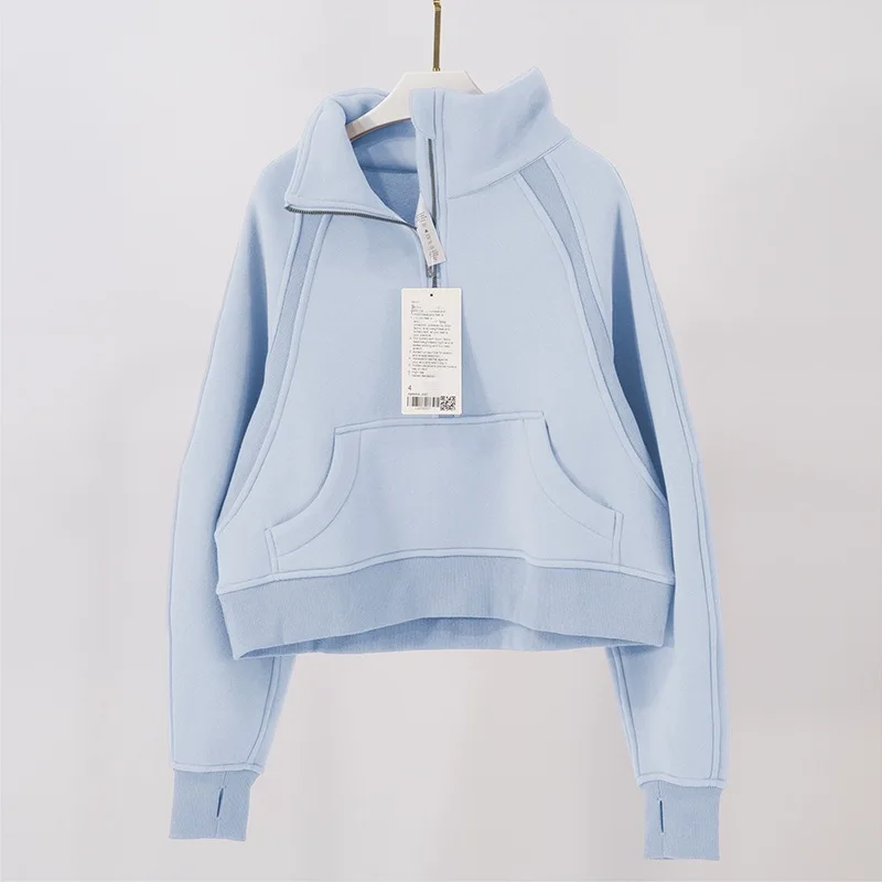 New Thickened High Neck Sweatshirt Women's Sports Half Zipper Loose Jacket Long Sleeve Jogging Fitness Yoga Clothes