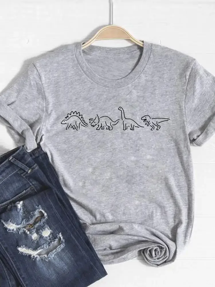 Feder Aquarell Schöne Druck T Shirt Kurzarm Sommer Top Mode Kleidung Frauen Kleidung Grau Basic Tee Grafik T-shirt – Detail 2