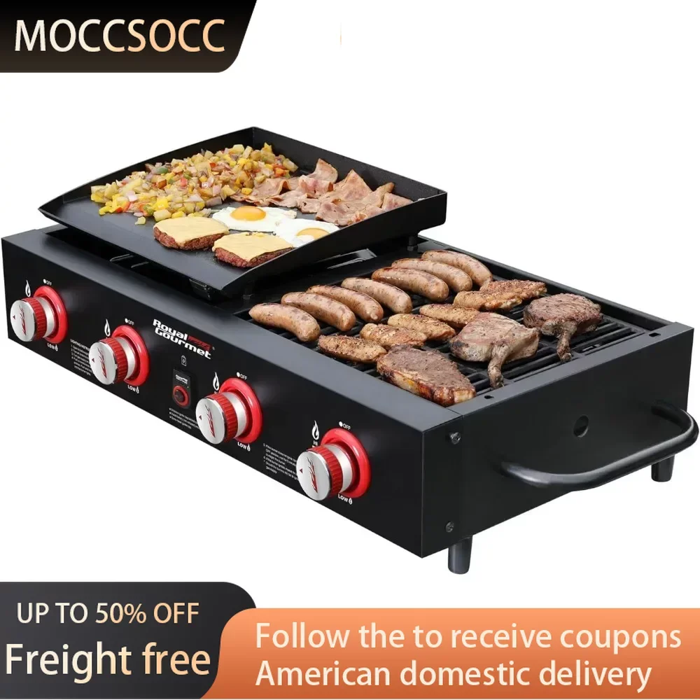 

Tabletop Gas Griddle 4-Burner Portable Propane Grill Griddle Combo for Backyard or Outdoor BBQ Cooking40000BTU,Freight free