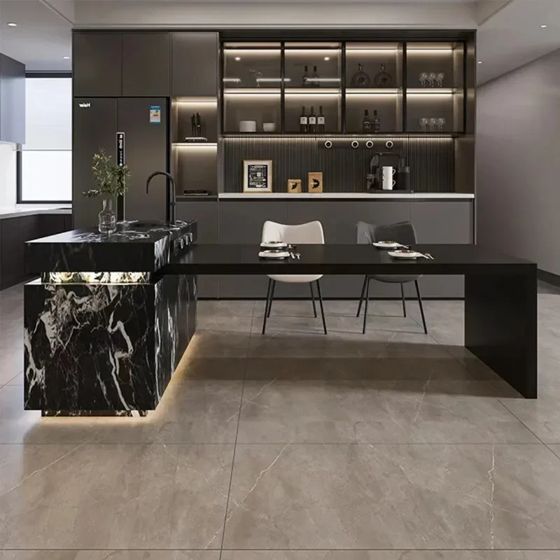 Black Series Kitchen Island Countertop Marble Material Luxury Outdoor Kitchen Island