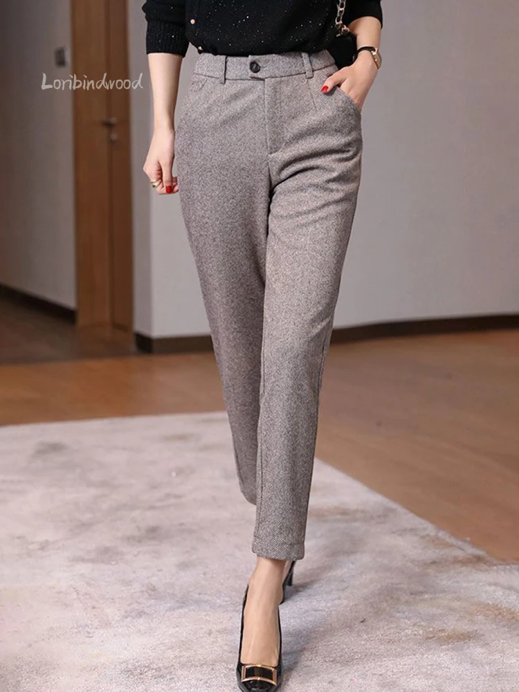 

Autumn and Winter New High-waisted Commuter Nine-minute Woolen Pants Women's Thin Ol Wind All Match OL Straight Pipe Pants