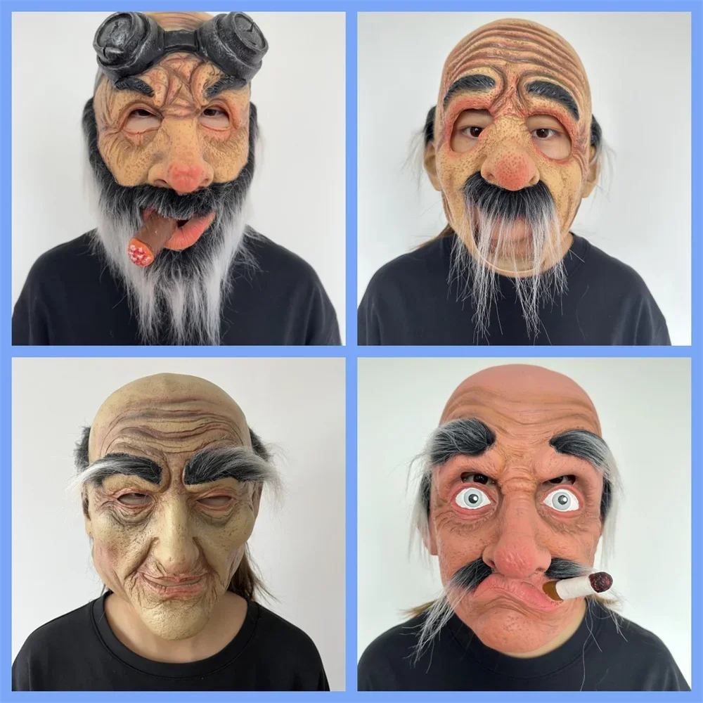 

Halloween latex mask, old man smoking a cigarette, grandpa, old man terrifying mask, Halloween party props cosplay