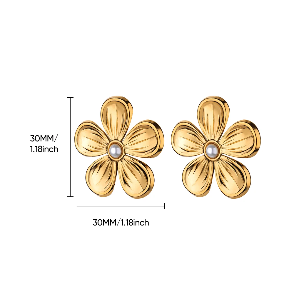 Fashion Pearl Flower Earrings Gold Stainless Steel Geometric