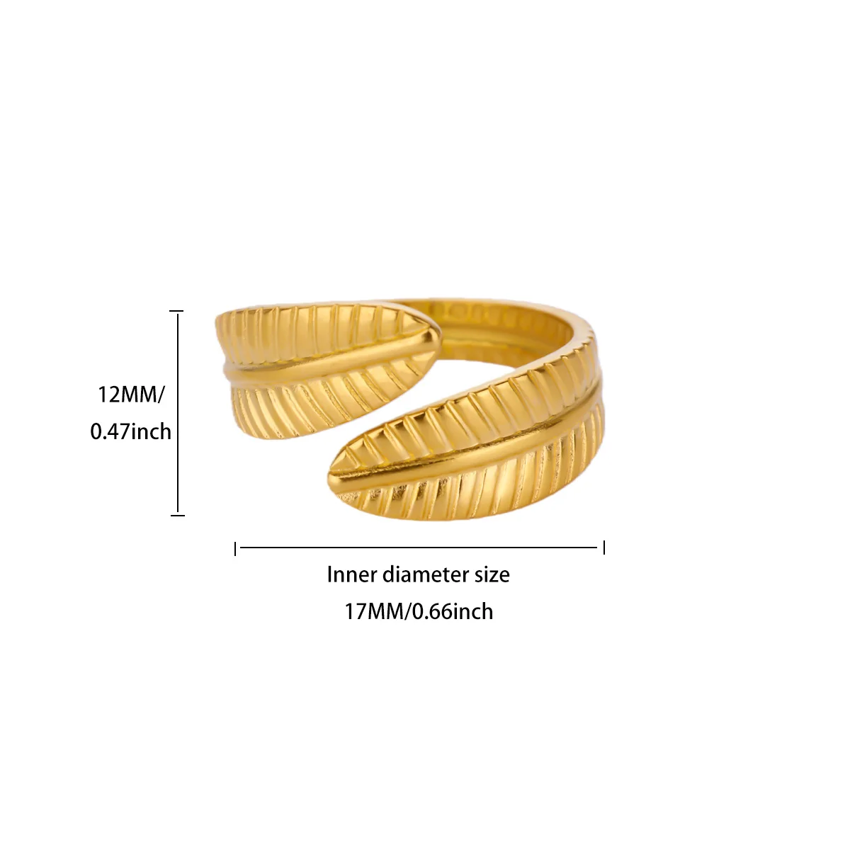 Gold Textured Leaf Ring Stainless Steel