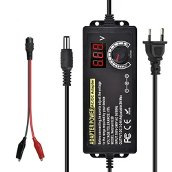 Adjustable Variable Power Adapter with Alligator Clip and US/EU Plug, 3V - 24V, 3A - EU PLUG (With Wire)
