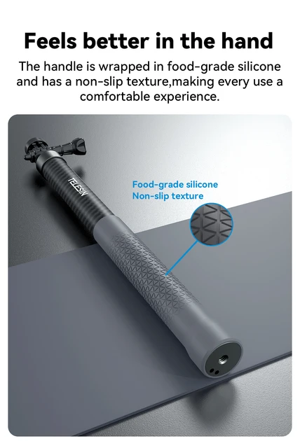 With Remote Telesin 3M Invisible Carbon Fiber Selfie Stick For