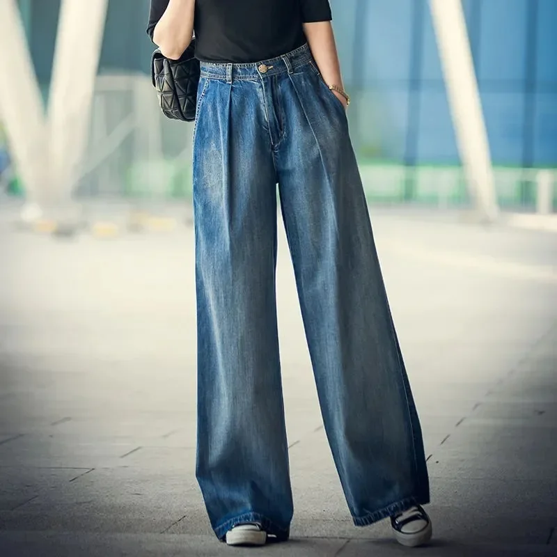 Oversize 80kg Baggy Wide Leg Jeans Women Streetwear Wash High Waist Denim Pants Mother Spring Korean Vintage Straight Vaqueros