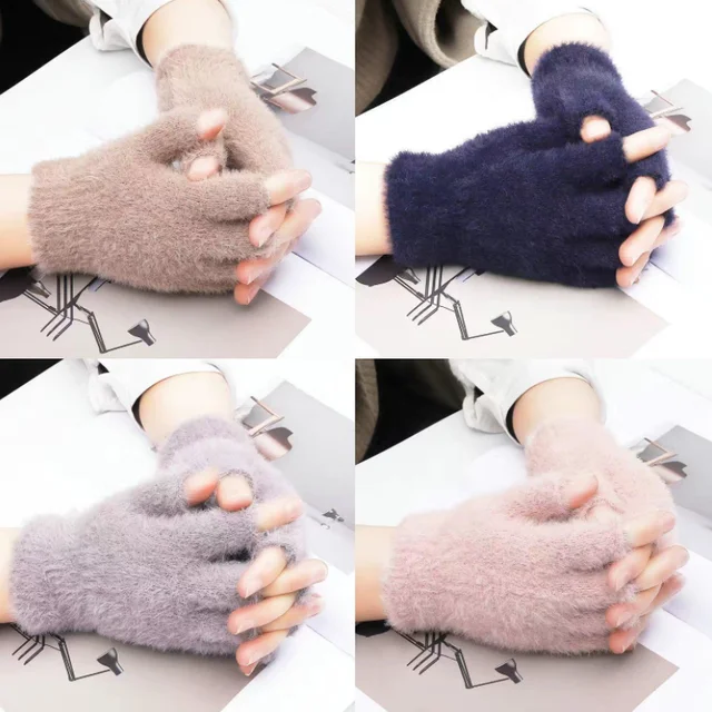 Winter Warm Knit Gloves Half Finger Men Women Thermal Gloves