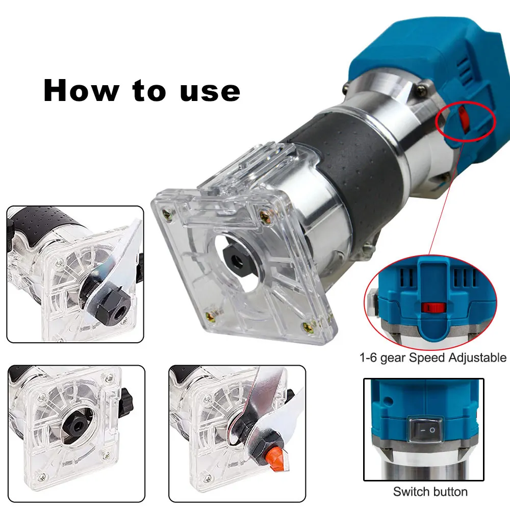 1000W Cordless Electric Trimmer Woodworking,6.35mm Wood Router,21v Engraving Slotting Carving Machine for Makita 18V Battery 5