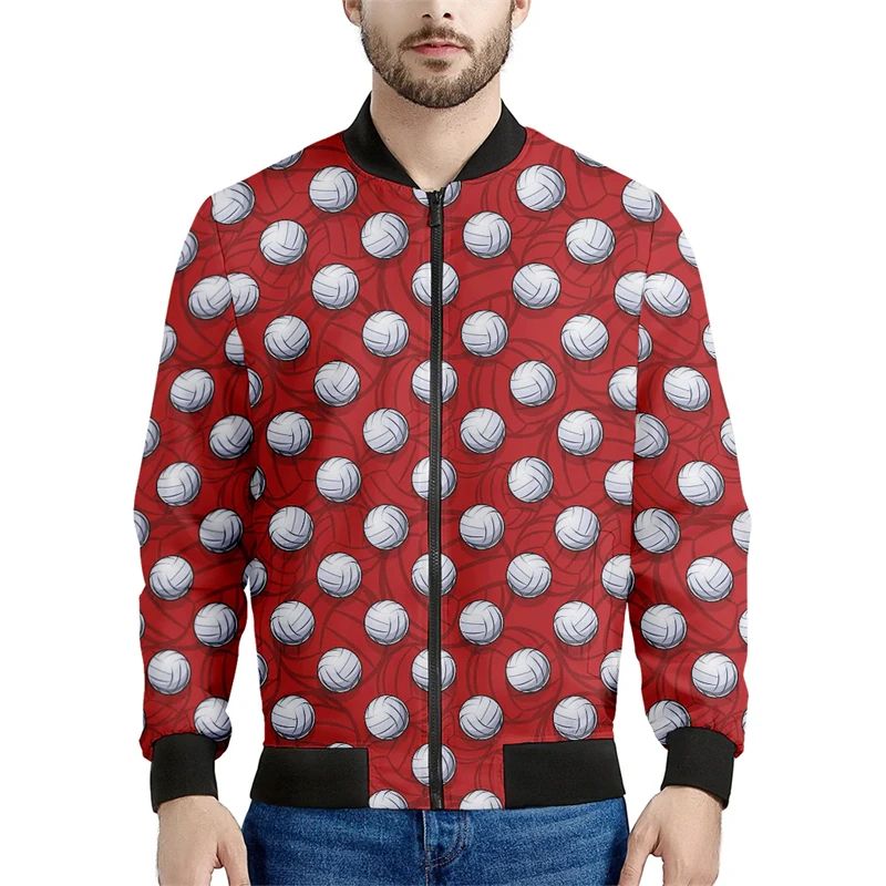 thumbnail image 1 of Nueva chaqueta con estampado de voleibol en 3D para hombre, moda de primavera y otoño, chaquetas de bombardero de manga larga, tendencia informal, abrigo transpirable de gran tamaño, 1 of 5