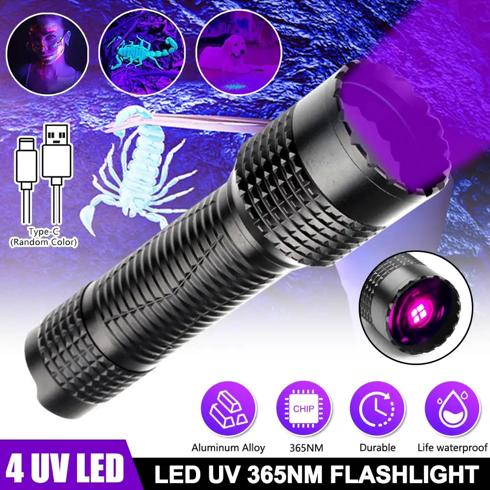 1PC 40W UV 365nm Purple light flashlight UV black mirror jade coin identification lamp banknote verification anti-counterfeit