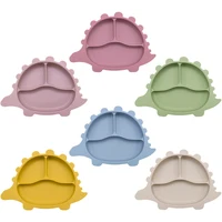 1PC BPA Free Dinosaur Children Dishes Suction Plates Silicone Baby Feeding Dining Plate For Toddlers Training Bowl Baby Stuff 1