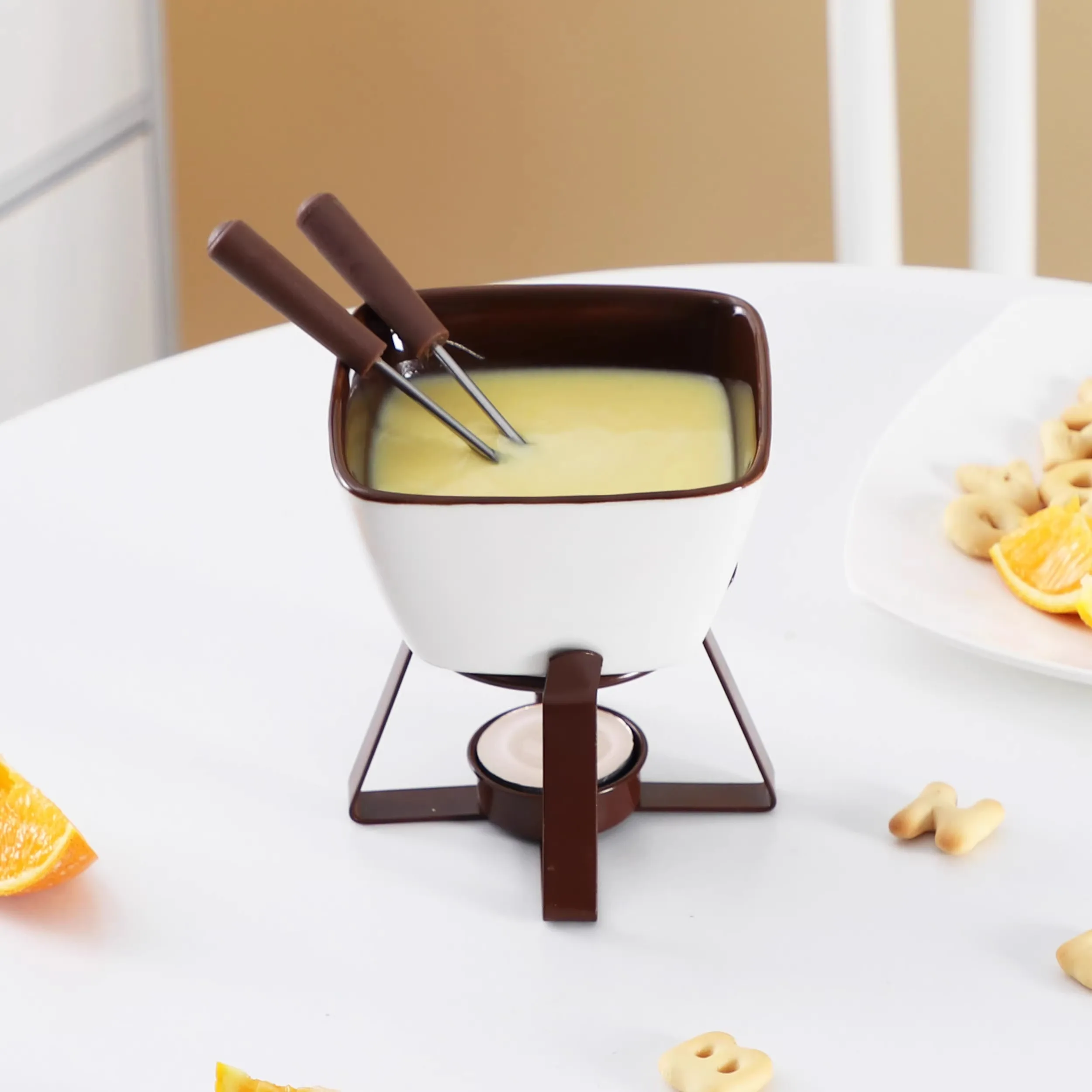 Creative Ceramic Fondue Pot for Chocolate, Cheese, and Ice Cream-Perfect for Melting and Keeping Warm