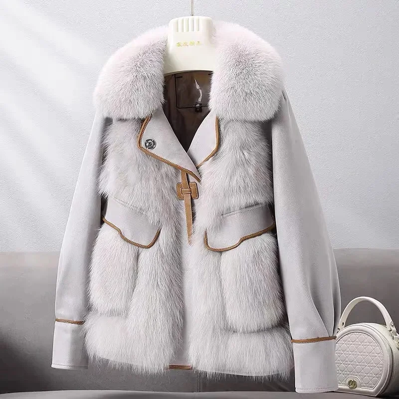 Fox Fur Grass Women's Whole Leather Coat, Young Age Reduction 2023 Winter New Loose and Popular Down Parks, Suede Tide Commuter
