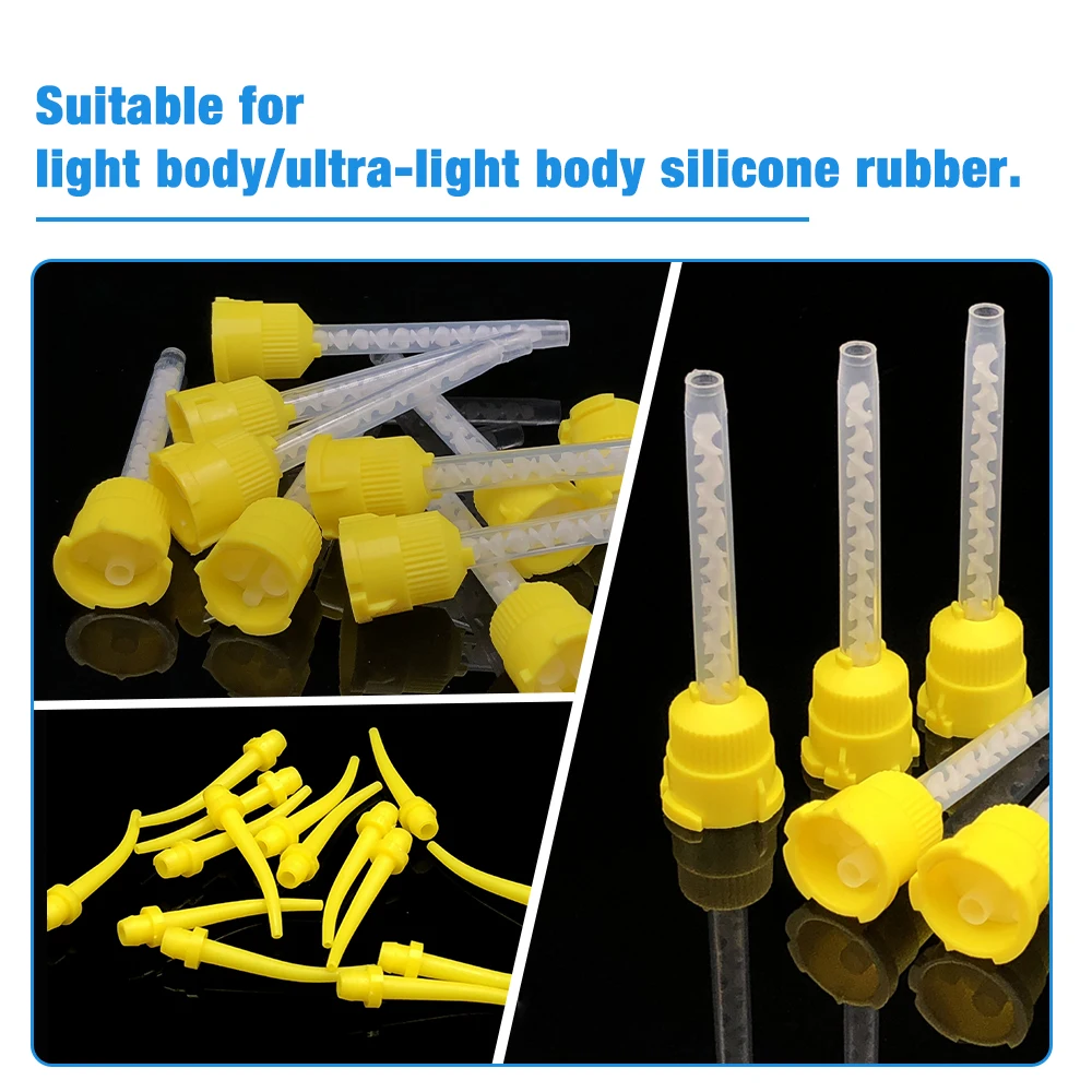 Puntas de mezcla Dental de 50/100 piezas, Materiales Dentales 1:1 para Material de goma de silicona ligero, suministros dentales desechables, tubo de mezcla