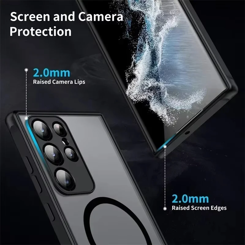 Magnetic Clear Matte TPU Shockproof Case with Full Camera Protection